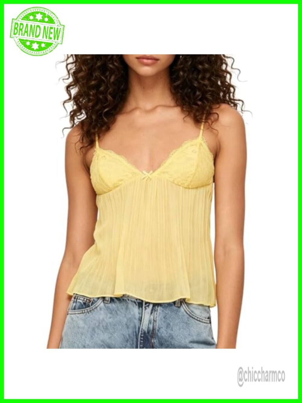 Women Y2k Babydoll Tank Top Lace Trim V Neck Peplum Cami Spaghetti Strap
